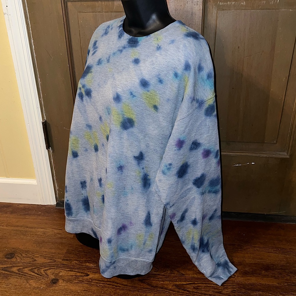 Fruit of the Loom Vintage Gray Colorful Tie-Dye Sweatshirt Cozy Pullover Size L - Picture 2 of 13